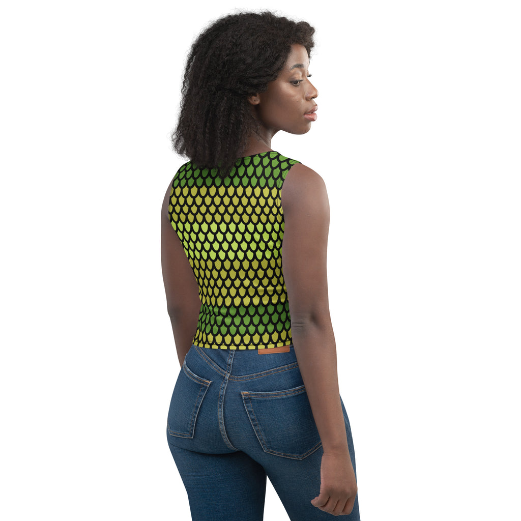 Women's Green Snake Scales Buttery Soft Crop Top- Quick-Drying UPF 50+ Stretch Top