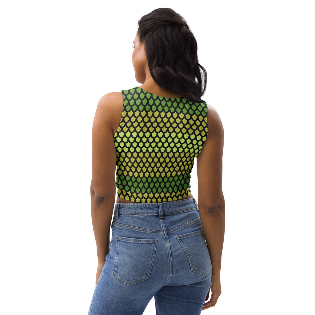 Women's Green Snake Scales Buttery Soft Crop Top- Quick-Drying UPF 50+ Stretch Top