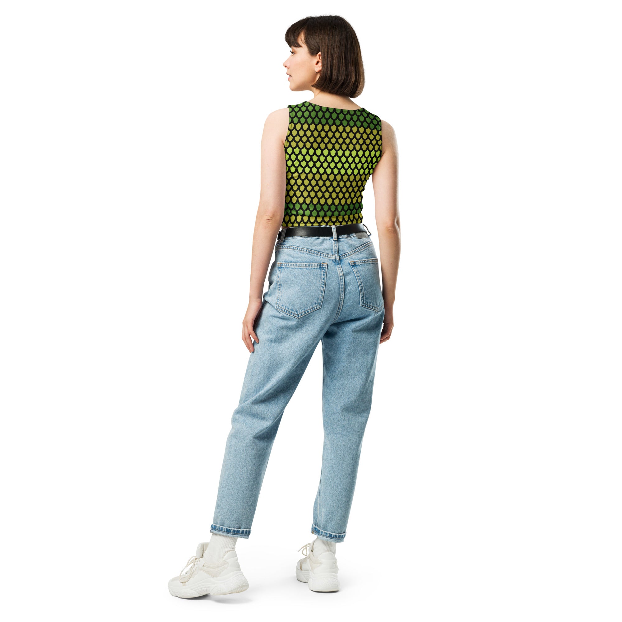 Women's Green Snake Scales Buttery Soft Crop Top- Quick-Drying UPF 50+ Stretch Top