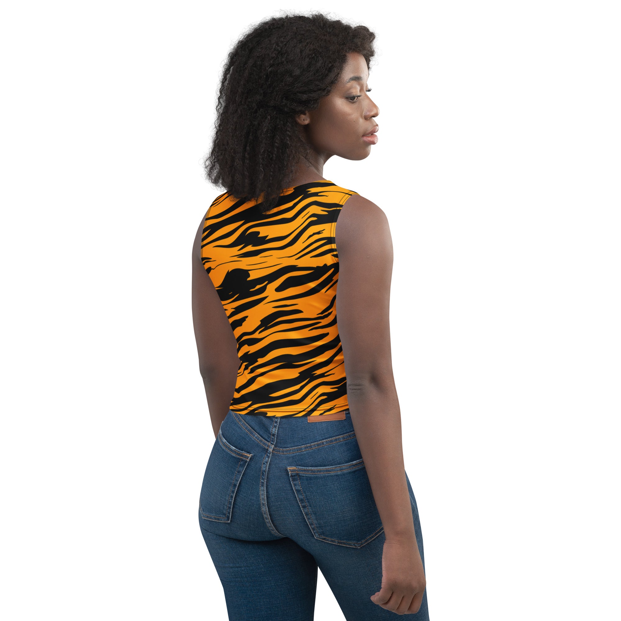 Women's Tiger Print Buttery Soft Crop Top- Quick-Drying UPF 50+ Stretch Top