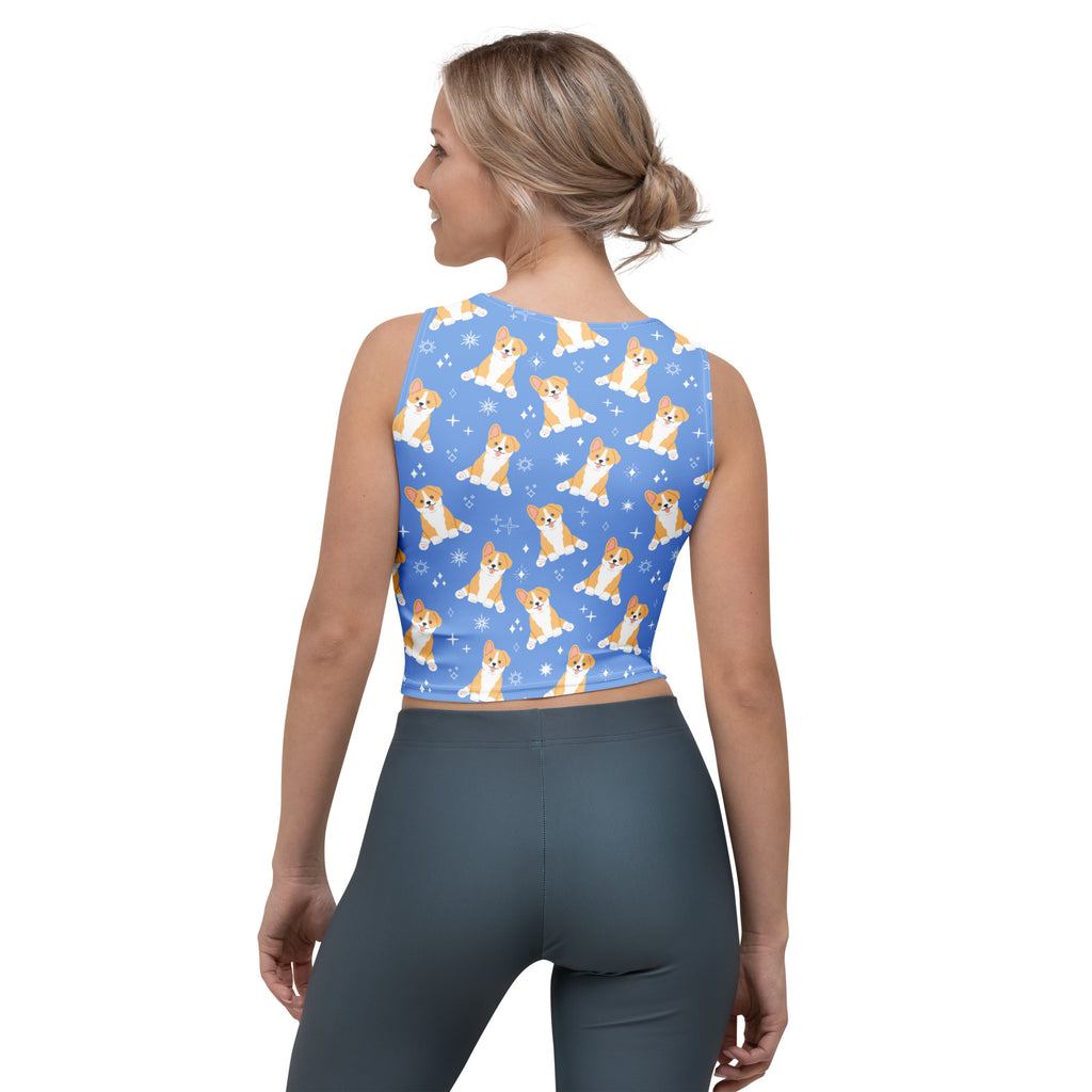 Women's Blue Corgi Dog Buttery Soft Crop Top- Quick-Drying UPF 50+ Stretch Top