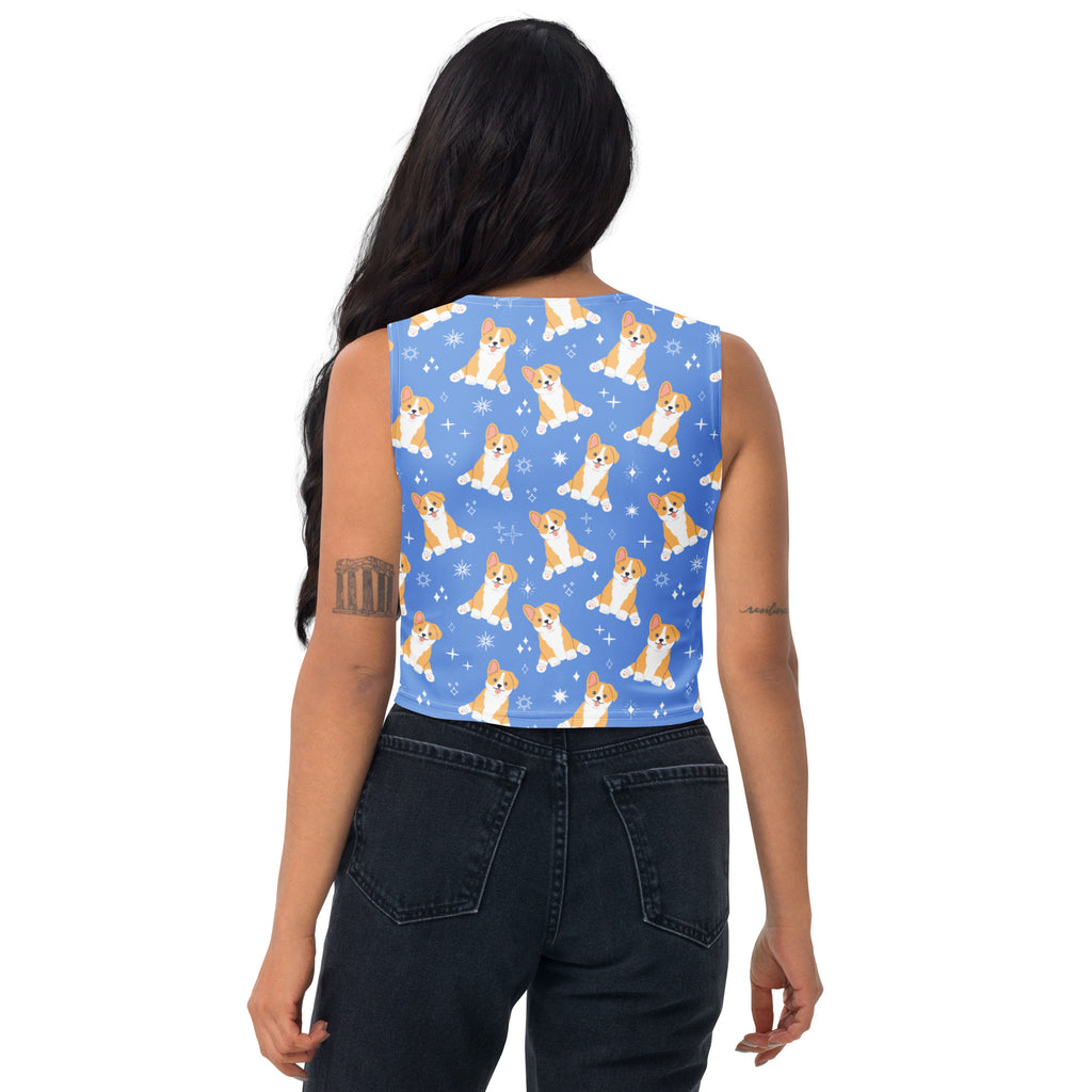 Women's Blue Corgi Dog Buttery Soft Crop Top- Quick-Drying UPF 50+ Stretch Top
