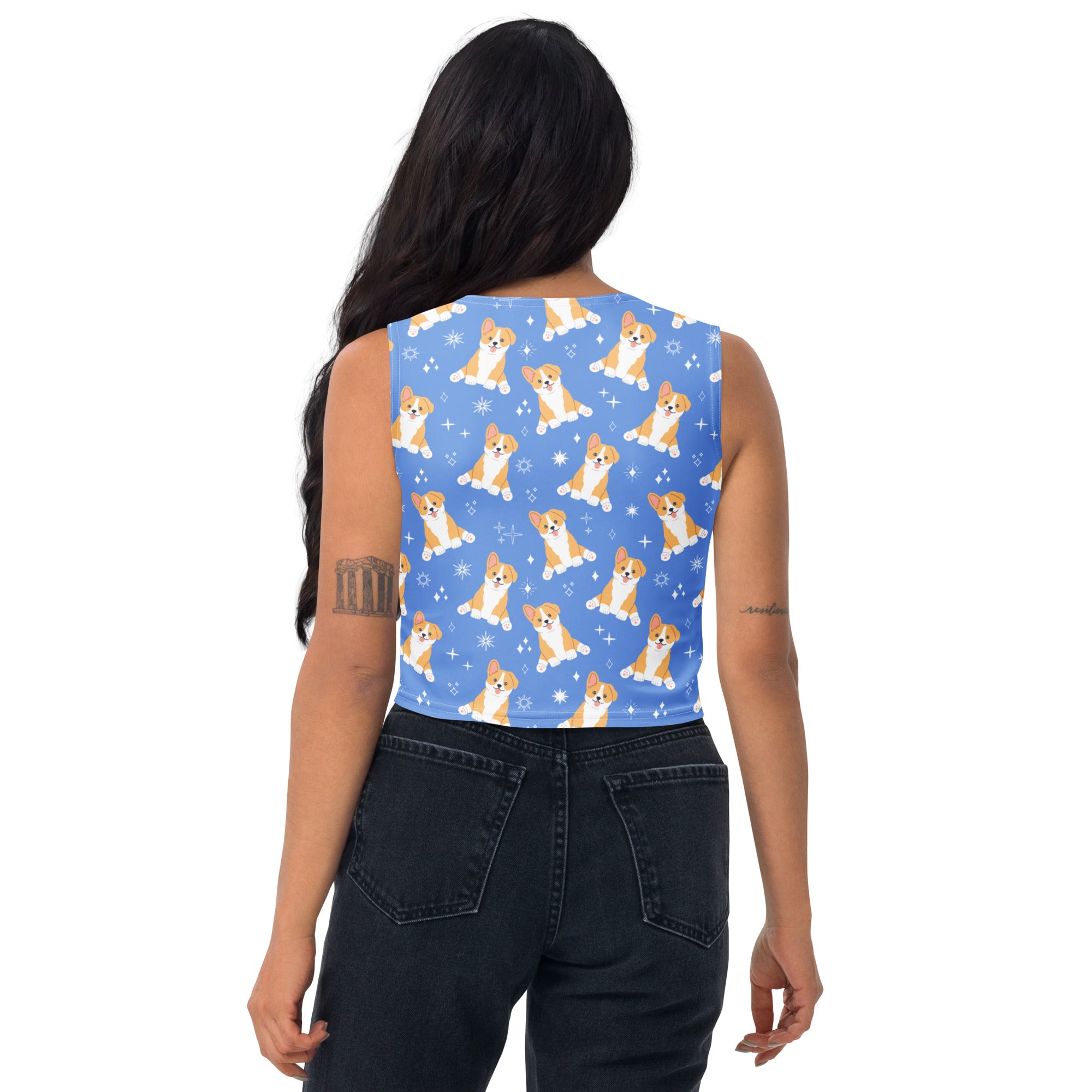 Women's Blue Corgi Dog Buttery Soft Crop Top- Quick-Drying UPF 50+ Stretch Top