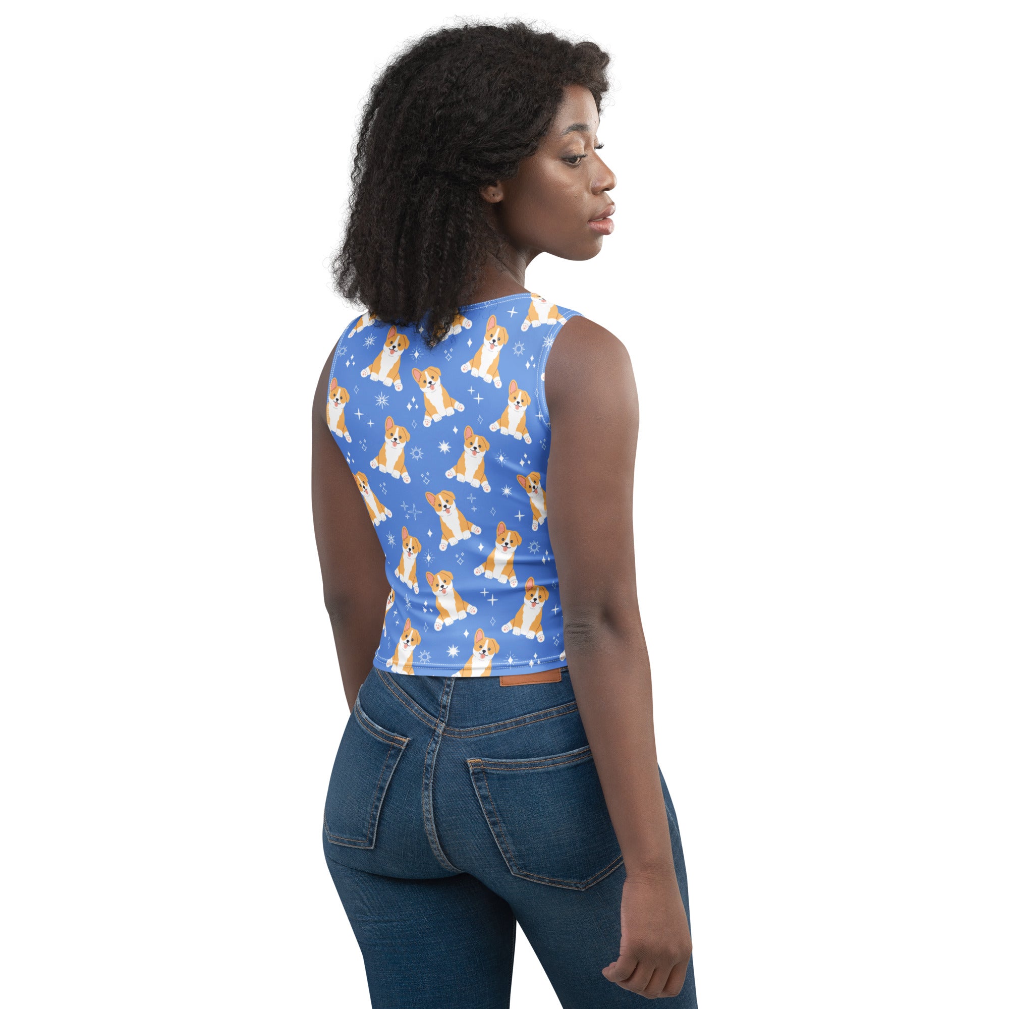 Women's Blue Corgi Dog Buttery Soft Crop Top- Quick-Drying UPF 50+ Stretch Top