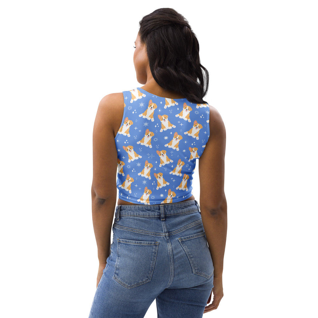 Women's Blue Corgi Dog Buttery Soft Crop Top- Quick-Drying UPF 50+ Stretch Top
