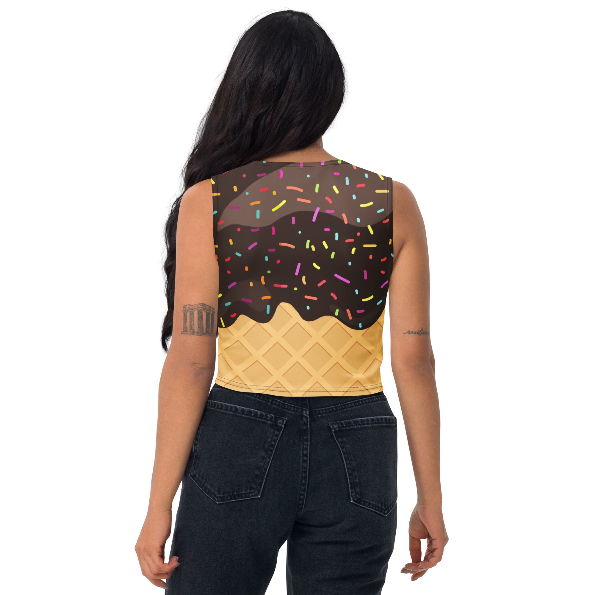 Women's Chocolate Ice Cream Cone Buttery Soft Crop Top- Quick-Drying UPF 50+ Stretch Top