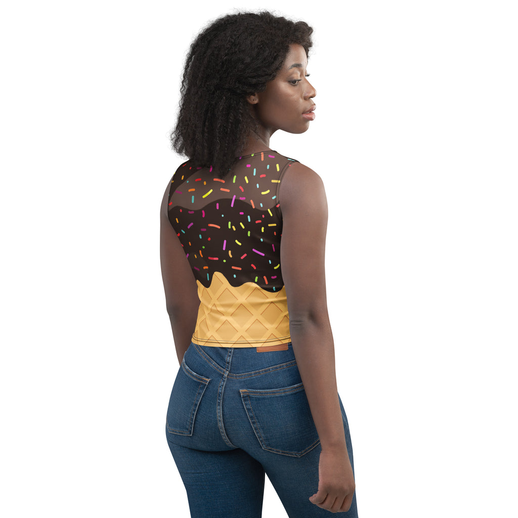 Women's Chocolate Ice Cream Cone Buttery Soft Crop Top- Quick-Drying UPF 50+ Stretch Top