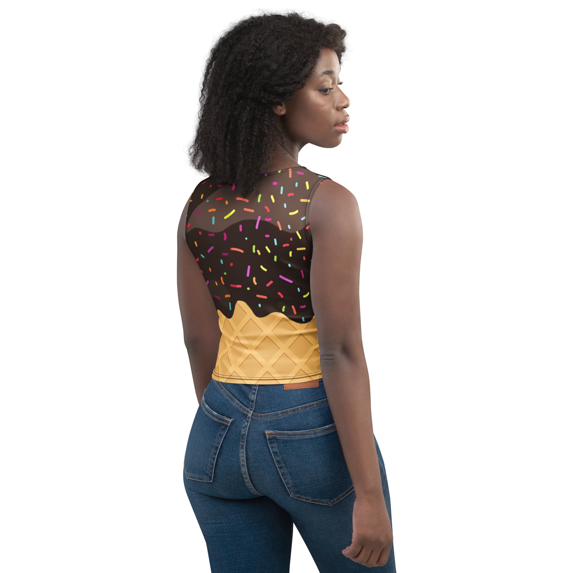 Women's Chocolate Ice Cream Cone Buttery Soft Crop Top- Quick-Drying UPF 50+ Stretch Top