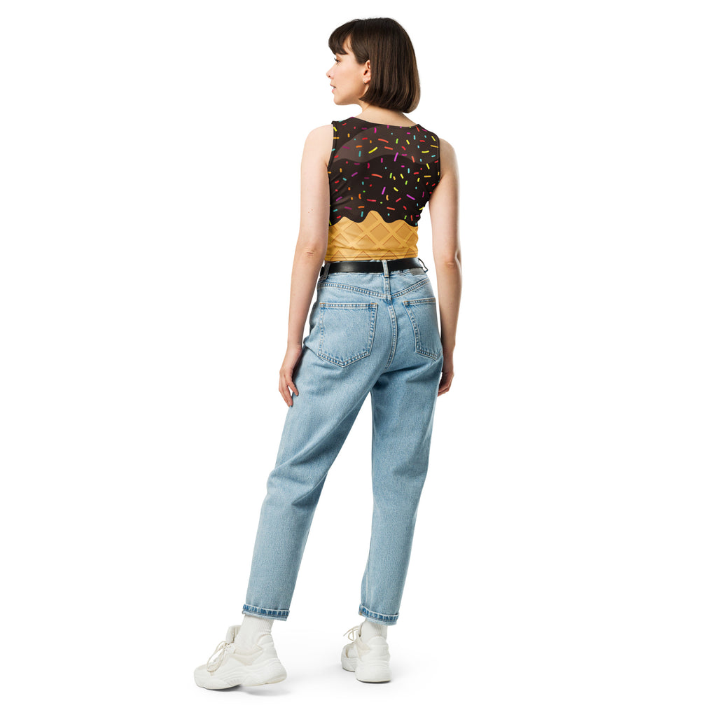 Women's Chocolate Ice Cream Cone Buttery Soft Crop Top- Quick-Drying UPF 50+ Stretch Top