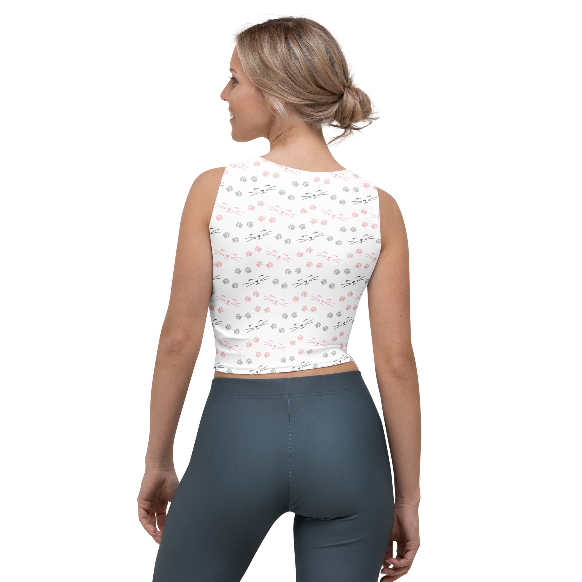 Women's Cat Paw Prints & Whiskers Buttery Soft Crop Top- Quick-Drying UPF 50+ Stretch Top