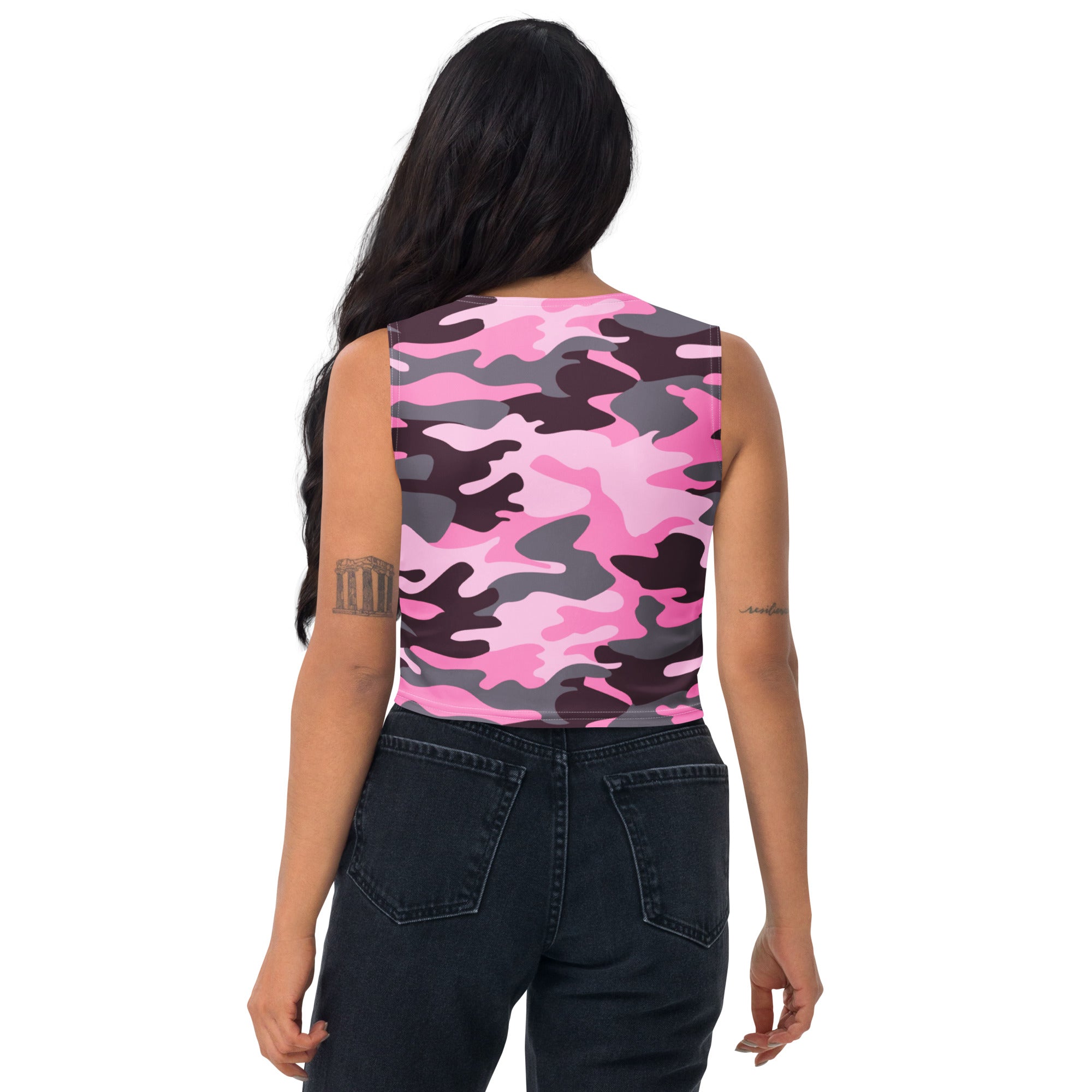 Women's Pink Camouflage Buttery Soft Crop Top- Quick-Drying UPF 50+ Stretch Top