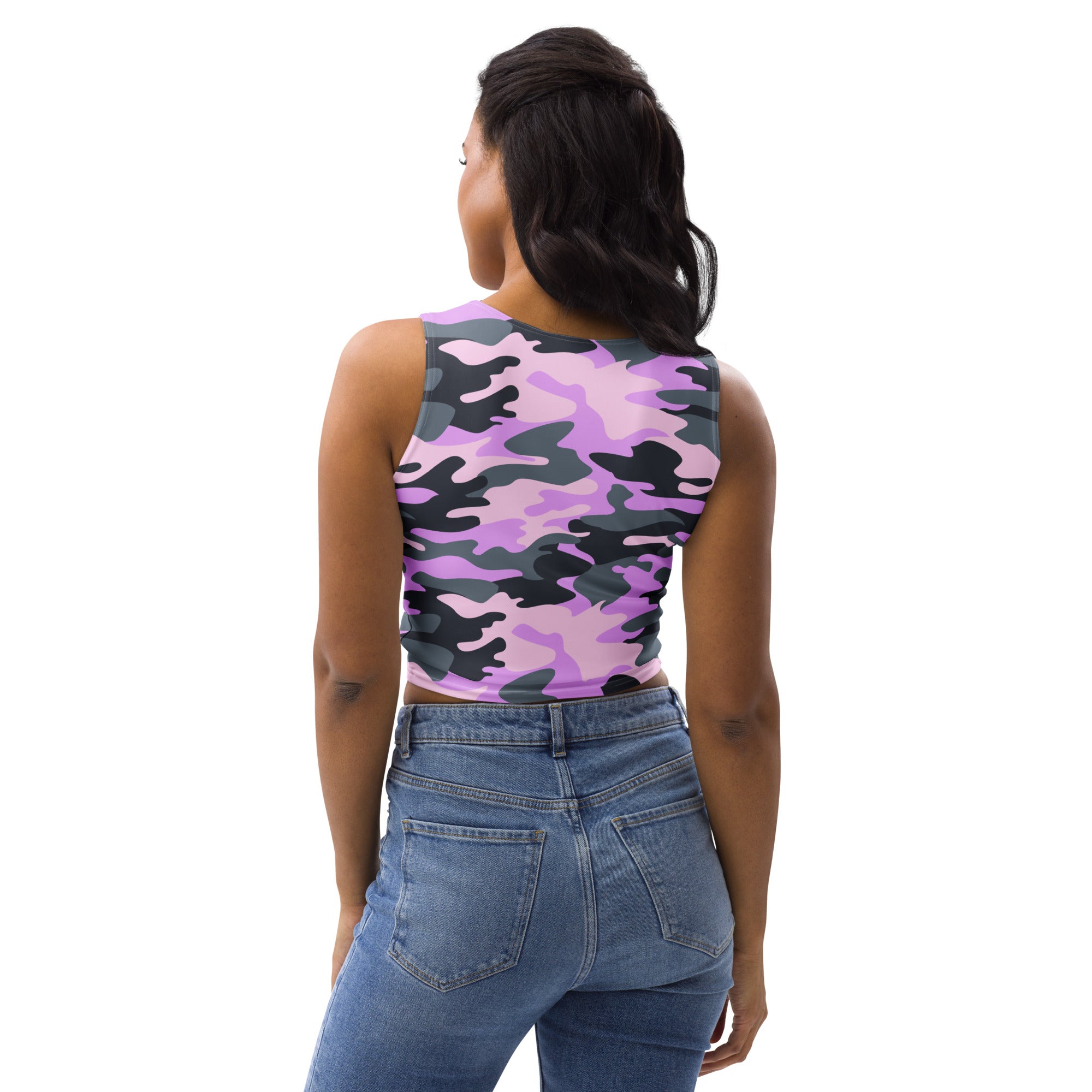 Women's Purple Camouflage Buttery Soft Crop Top- Quick-Drying UPF 50+ Stretch Top