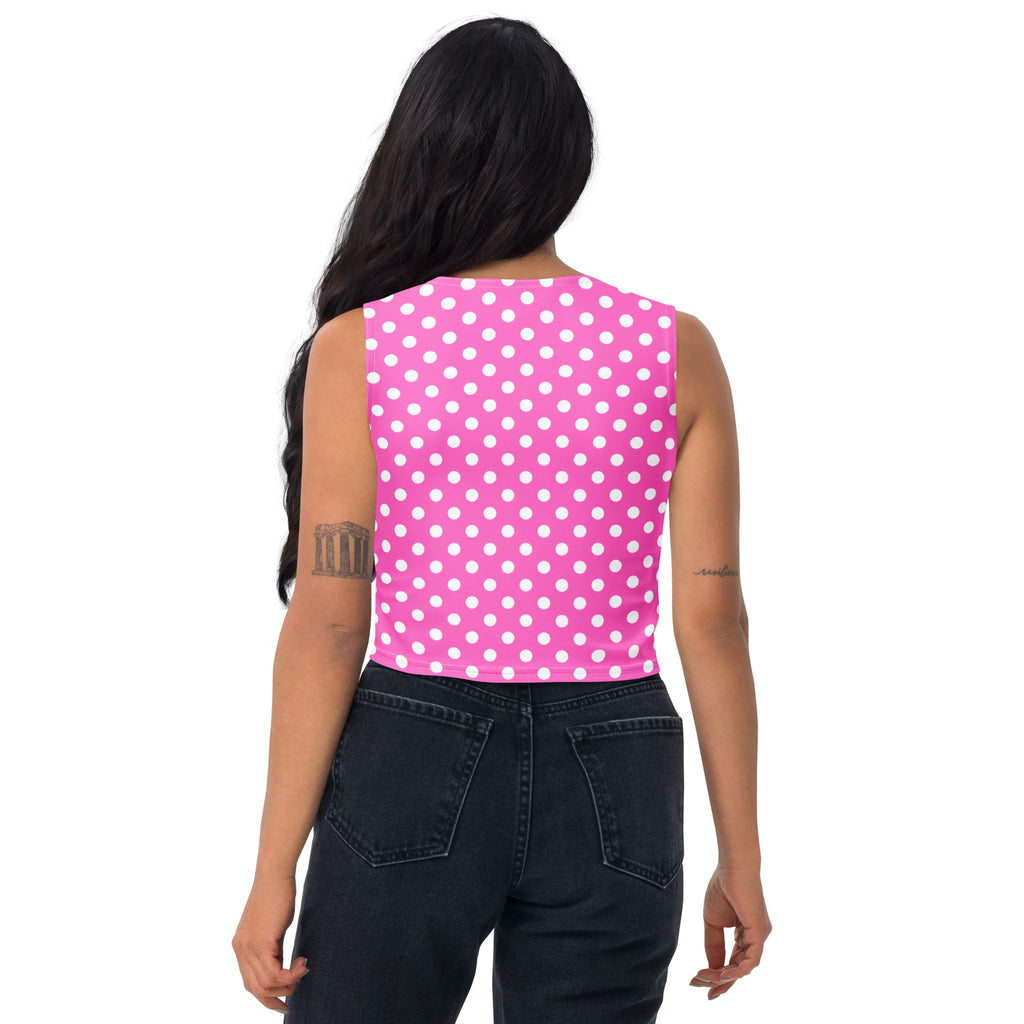 Women's Pink Polka Dot Buttery Soft Crop Top- Quick-Drying UPF 50+ Stretch Top