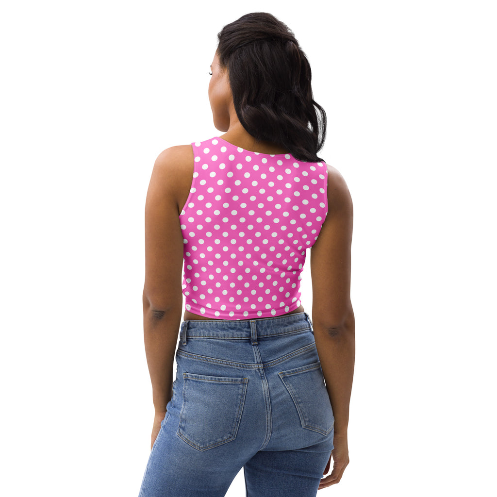 Women's Pink Polka Dot Buttery Soft Crop Top- Quick-Drying UPF 50+ Stretch Top