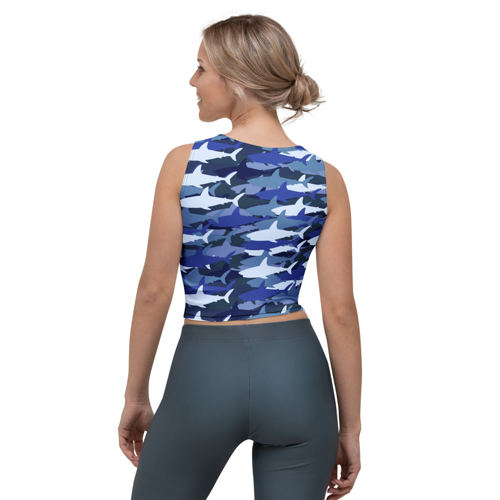 Women's Blue Shark Camouflage Buttery Soft Crop Top- Quick-Drying UPF 50+ Stretch Top