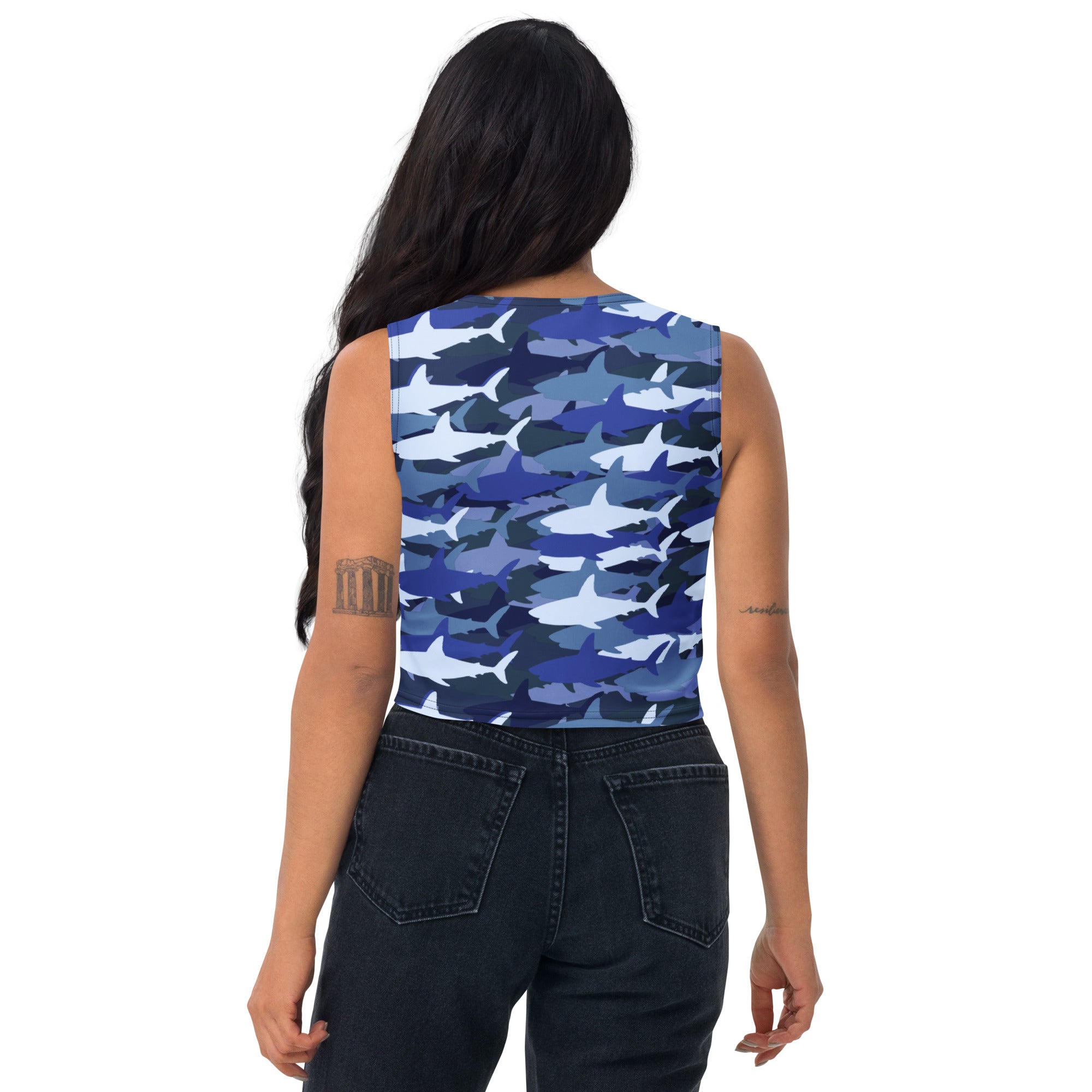 Women's Blue Shark Camouflage Buttery Soft Crop Top- Quick-Drying UPF 50+ Stretch Top
