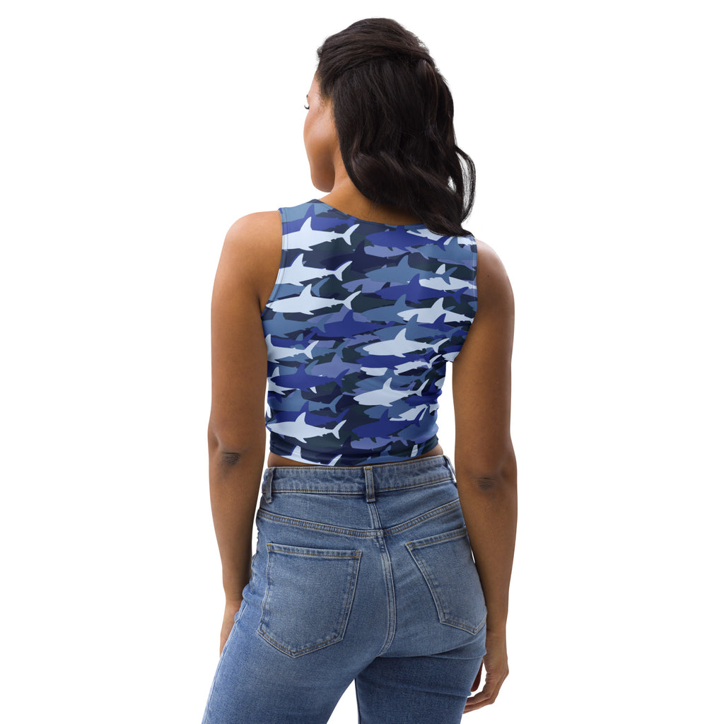 Women's Blue Shark Camouflage Buttery Soft Crop Top- Quick-Drying UPF 50+ Stretch Top
