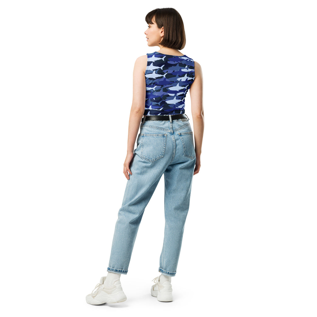 Women's Blue Shark Camouflage Buttery Soft Crop Top- Quick-Drying UPF 50+ Stretch Top
