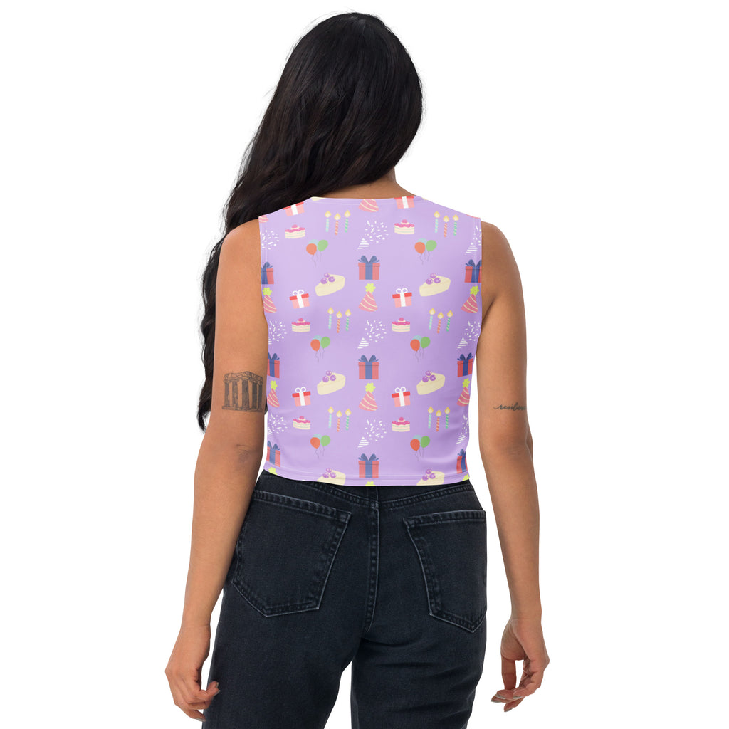 Women's Purple Birthday Party Buttery Soft Crop Top- Quick-Drying UPF 50+ Stretch Top