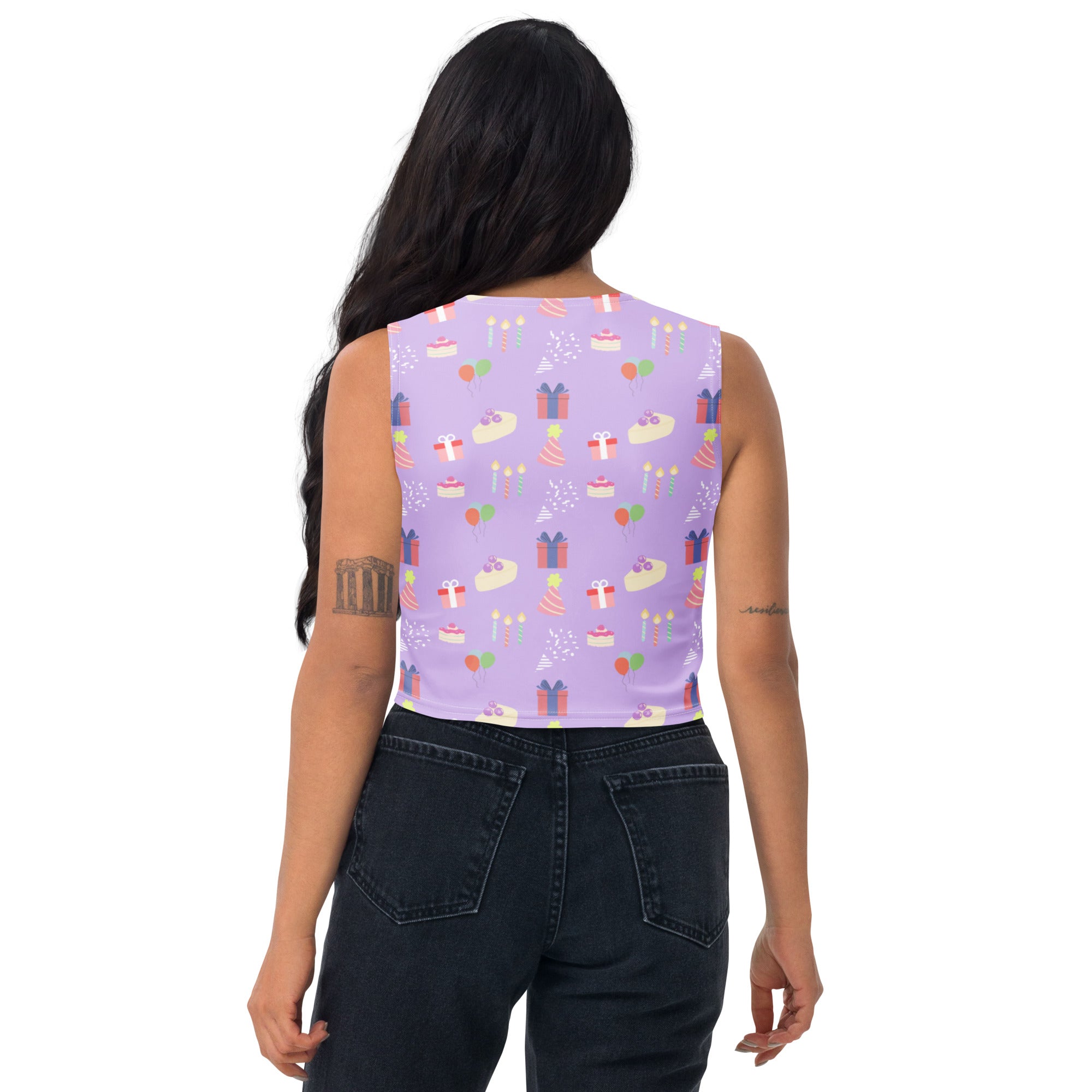 Women's Purple Birthday Party Buttery Soft Crop Top- Quick-Drying UPF 50+ Stretch Top