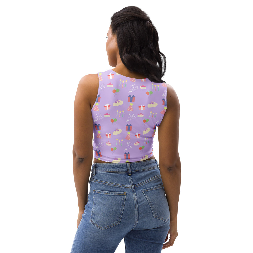 Women's Purple Birthday Party Buttery Soft Crop Top- Quick-Drying UPF 50+ Stretch Top
