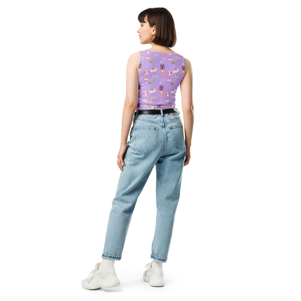 Women's Purple Birthday Party Buttery Soft Crop Top- Quick-Drying UPF 50+ Stretch Top