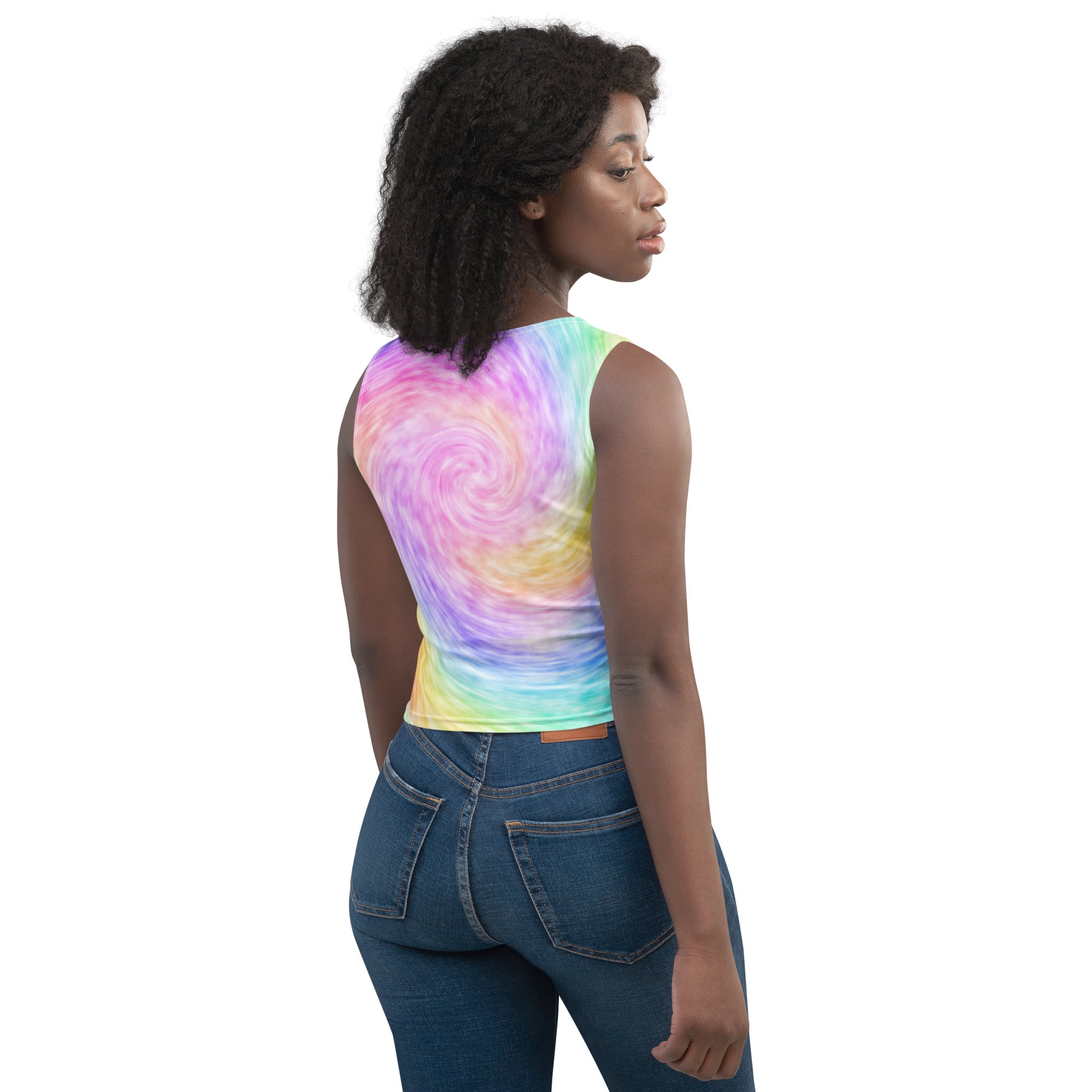 Women's Rainbow Tie Dye Buttery Soft Crop Top- Quick-Drying UPF 50+ Stretch Top