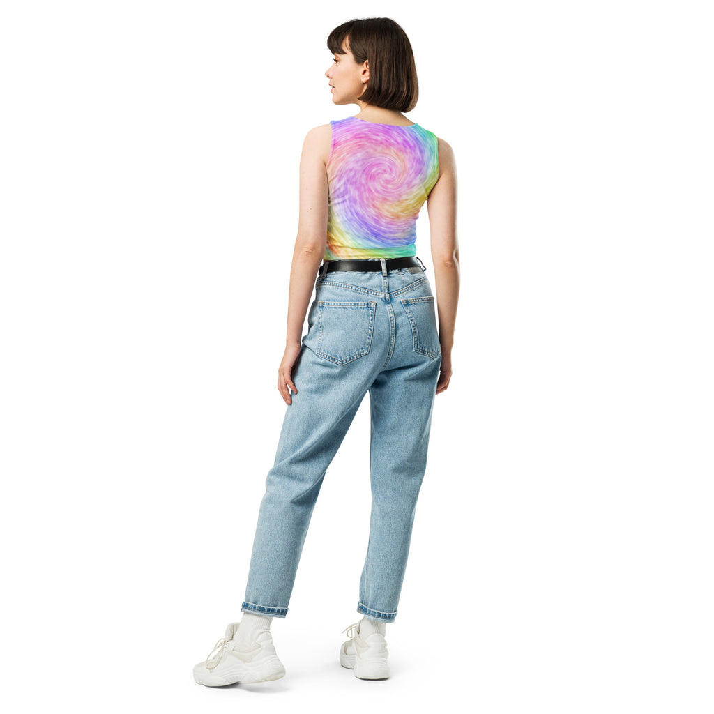 Women's Rainbow Tie Dye Buttery Soft Crop Top- Quick-Drying UPF 50+ Stretch Top