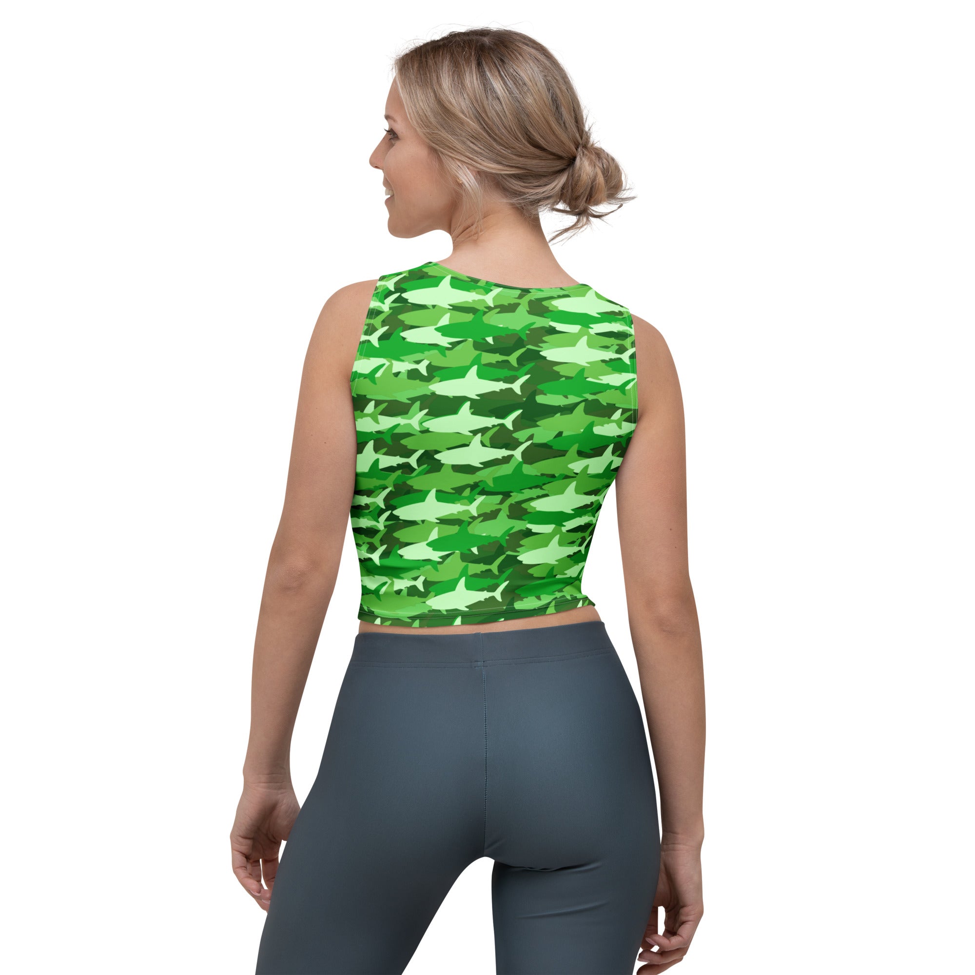 Women's Green Shark Camouflage Buttery Soft Crop Top- Quick-Drying UPF 50+ Stretch Top