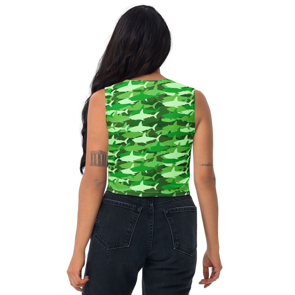 Women's Green Shark Camouflage Buttery Soft Crop Top- Quick-Drying UPF 50+ Stretch Top