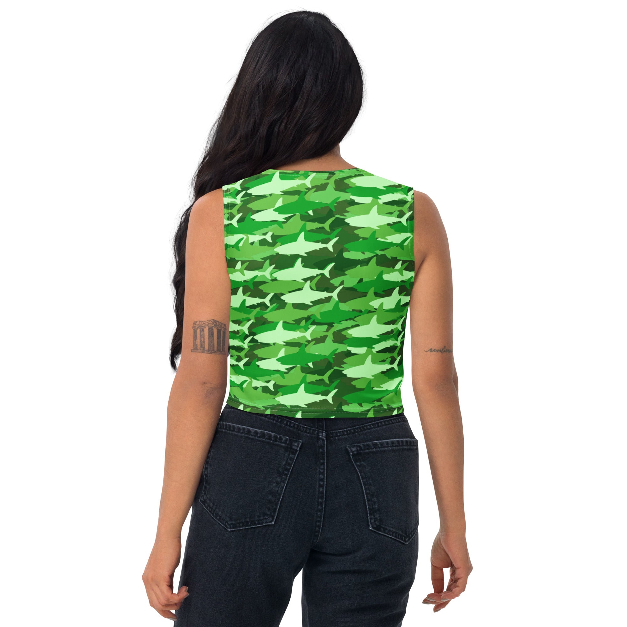 Women's Green Shark Camouflage Buttery Soft Crop Top- Quick-Drying UPF 50+ Stretch Top