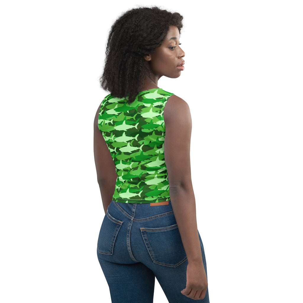 Women's Green Shark Camouflage Buttery Soft Crop Top- Quick-Drying UPF 50+ Stretch Top