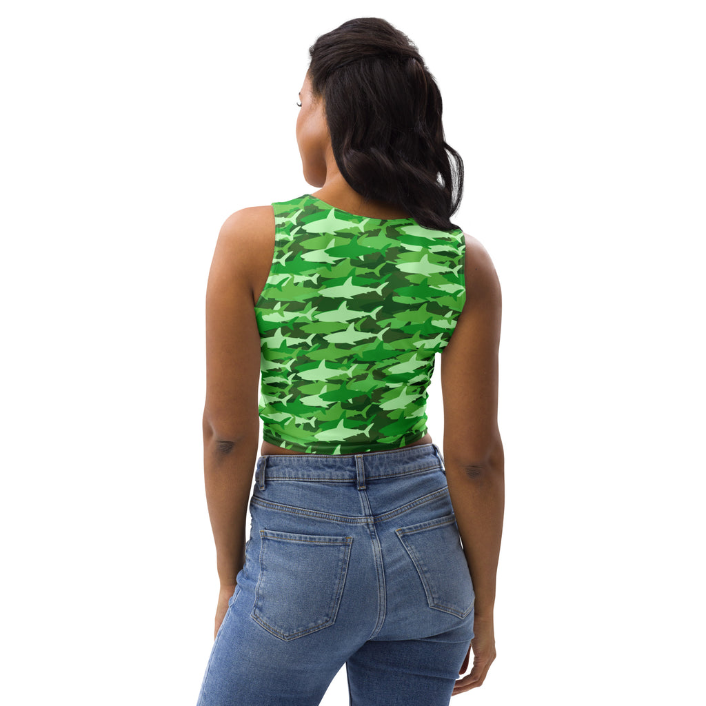 Women's Green Shark Camouflage Buttery Soft Crop Top- Quick-Drying UPF 50+ Stretch Top
