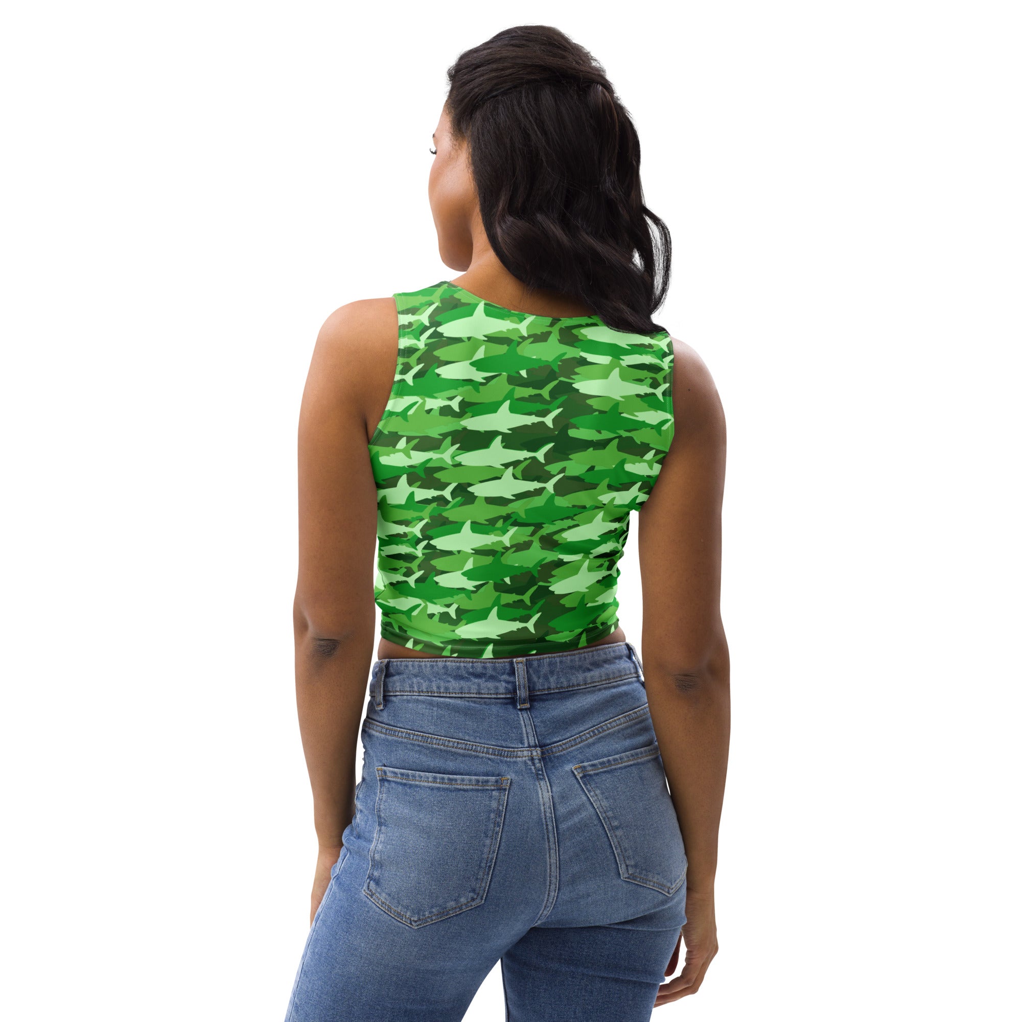 Women's Green Shark Camouflage Buttery Soft Crop Top- Quick-Drying UPF 50+ Stretch Top