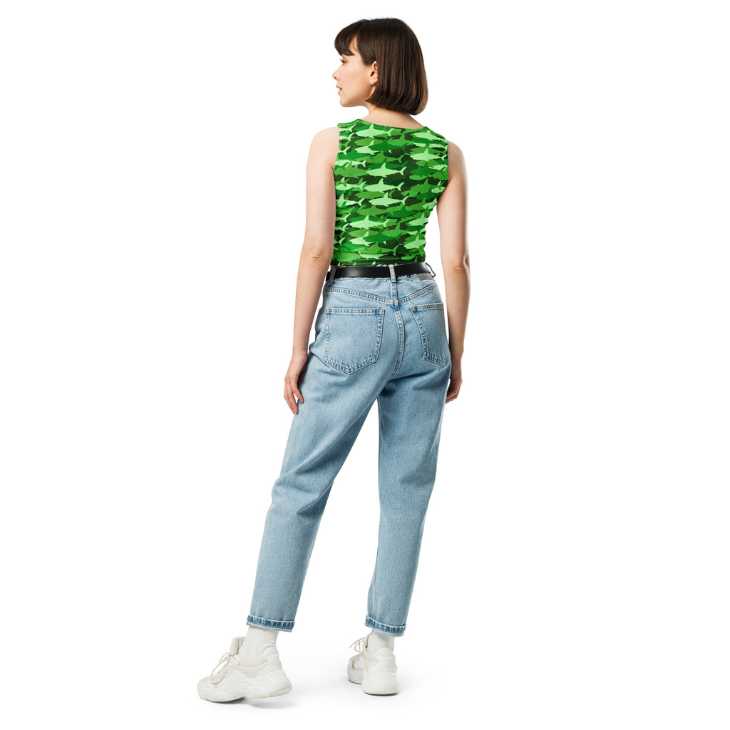 Women's Green Shark Camouflage Buttery Soft Crop Top- Quick-Drying UPF 50+ Stretch Top