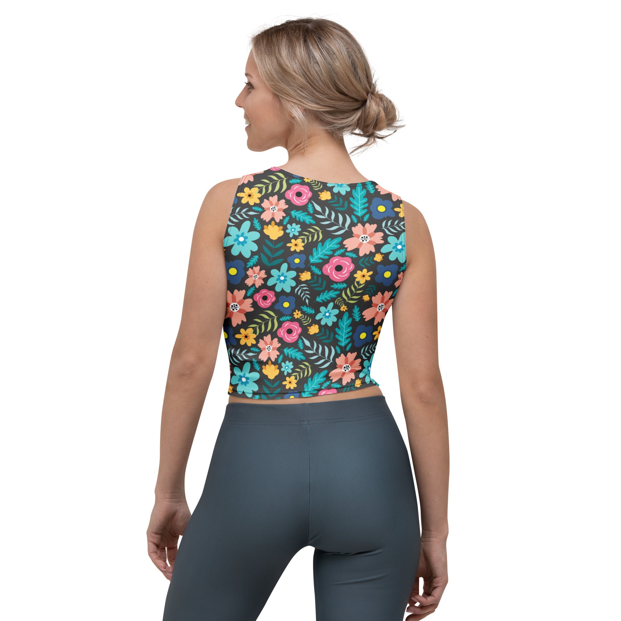Women's Dark Floral Buttery Soft Crop Top- Quick-Drying UPF 50+ Stretch Top
