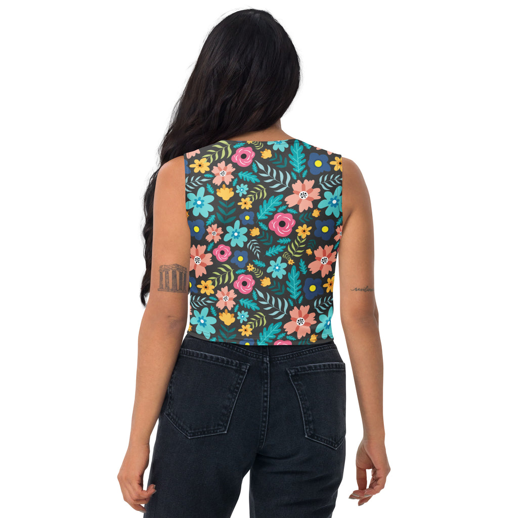 Women's Dark Floral Buttery Soft Crop Top- Quick-Drying UPF 50+ Stretch Top
