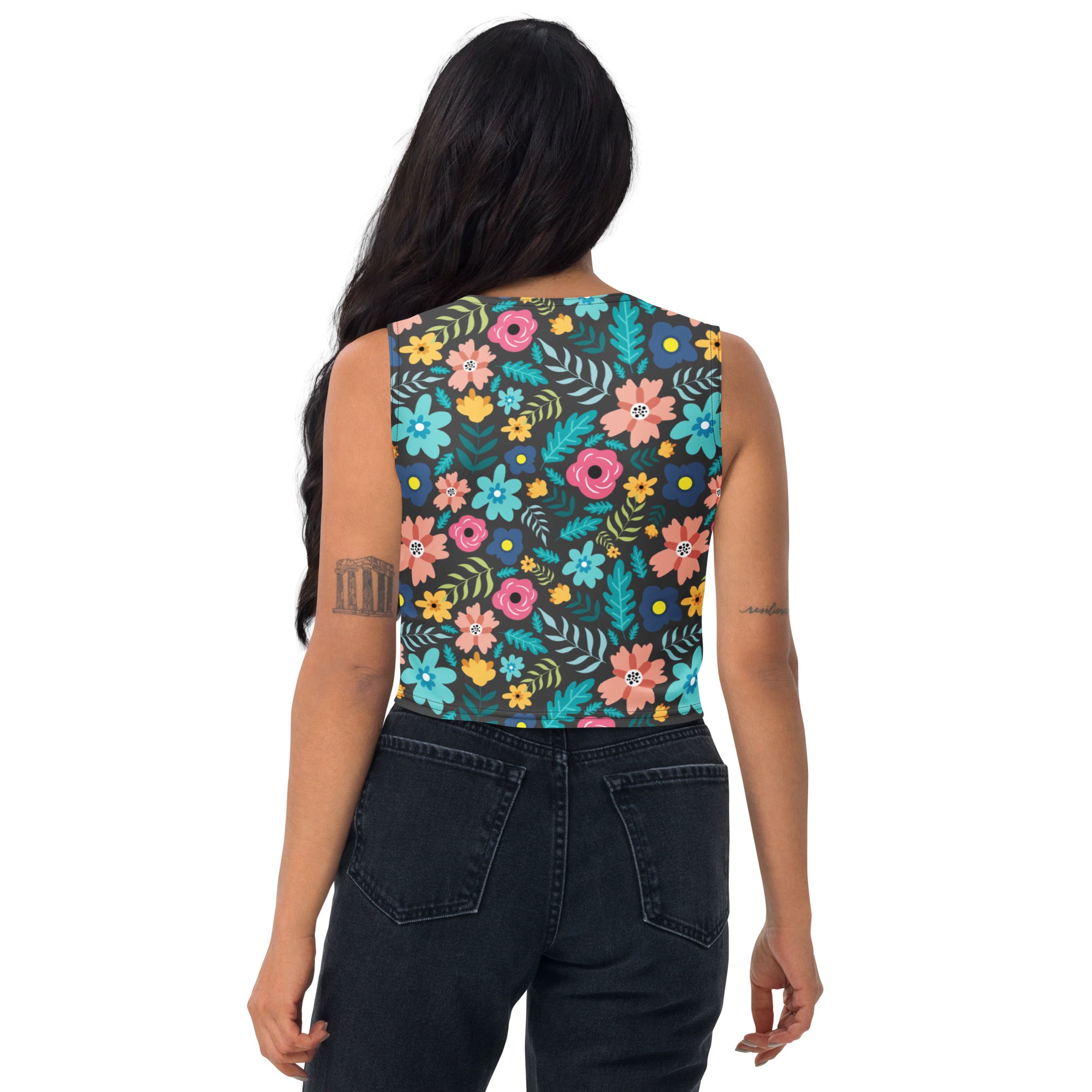 Women's Dark Floral Buttery Soft Crop Top- Quick-Drying UPF 50+ Stretch Top