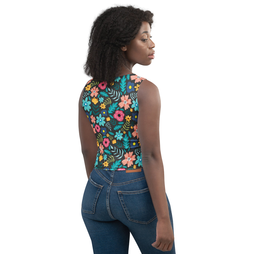 Women's Dark Floral Buttery Soft Crop Top- Quick-Drying UPF 50+ Stretch Top