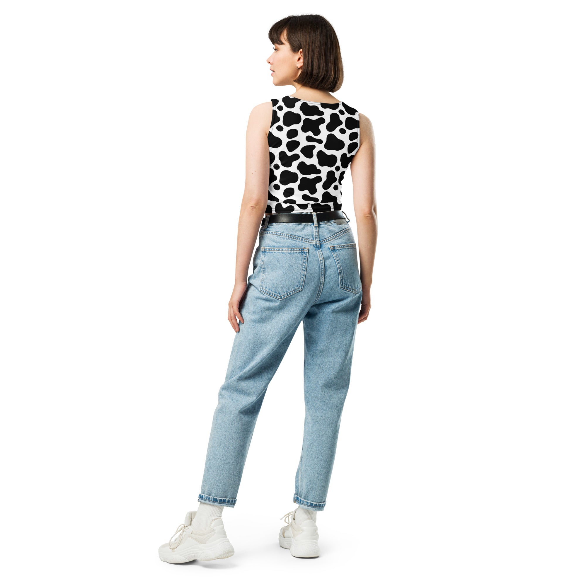 Women's Cow Print Buttery Soft Crop Top- Quick-Drying UPF 50+ Stretch Top