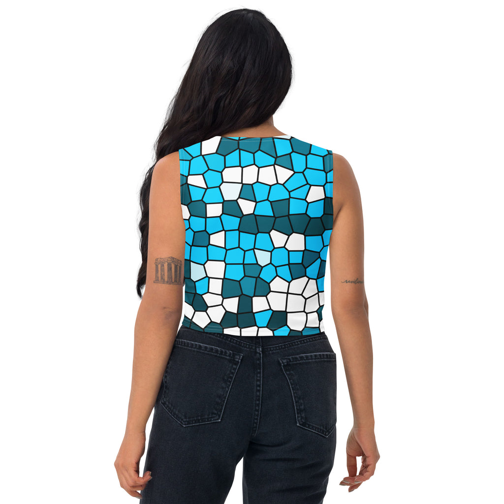 Women's Blue Abstract Buttery Soft Crop Top- Quick-Drying UPF 50+ Stretch Top