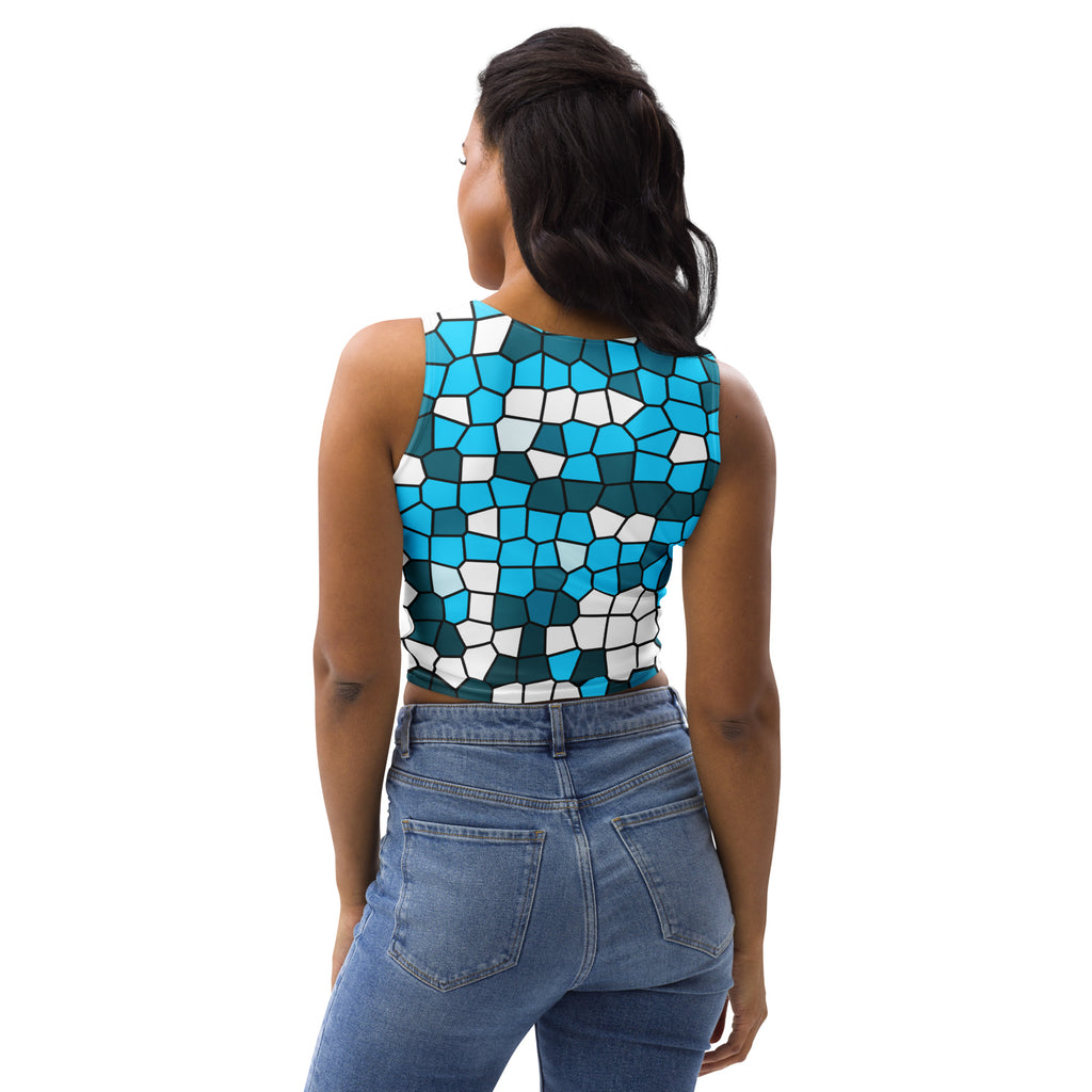 Women's Blue Abstract Buttery Soft Crop Top- Quick-Drying UPF 50+ Stretch Top