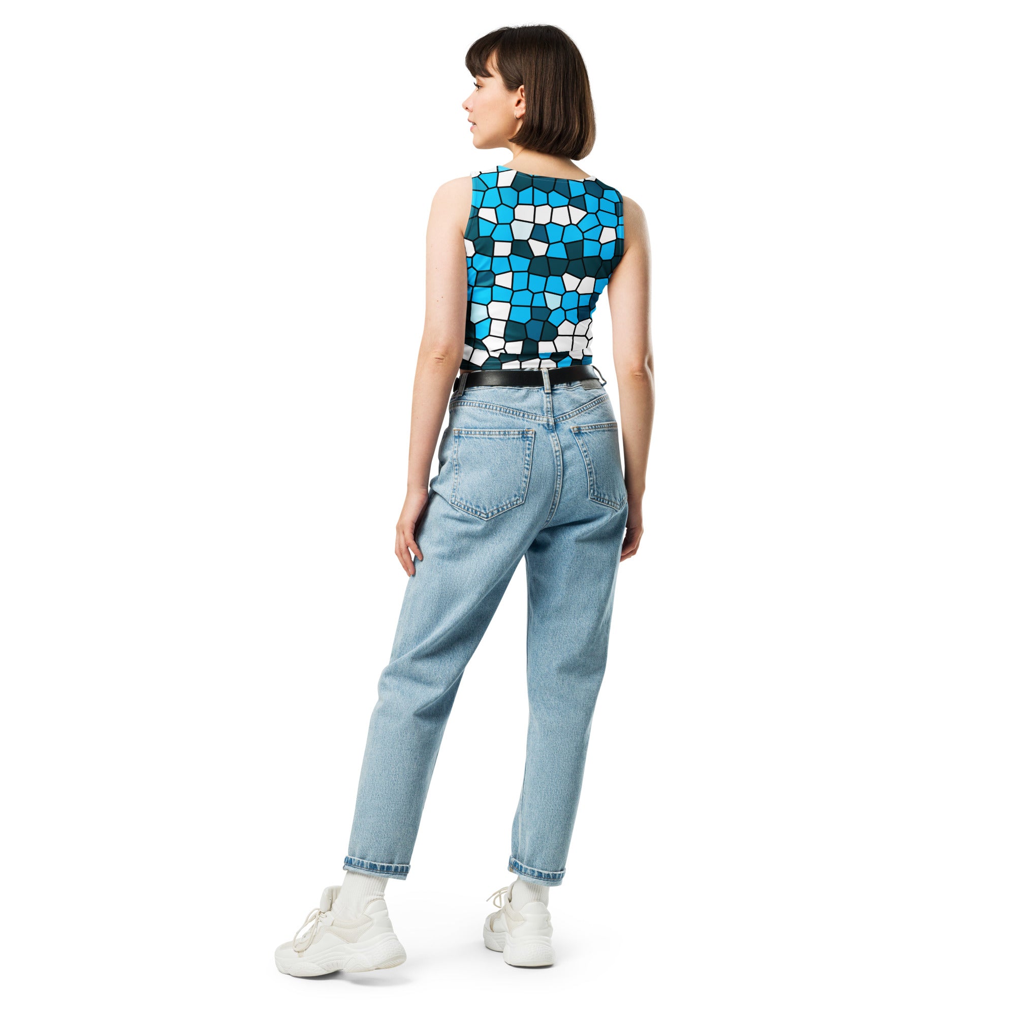 Women's Blue Abstract Buttery Soft Crop Top- Quick-Drying UPF 50+ Stretch Top