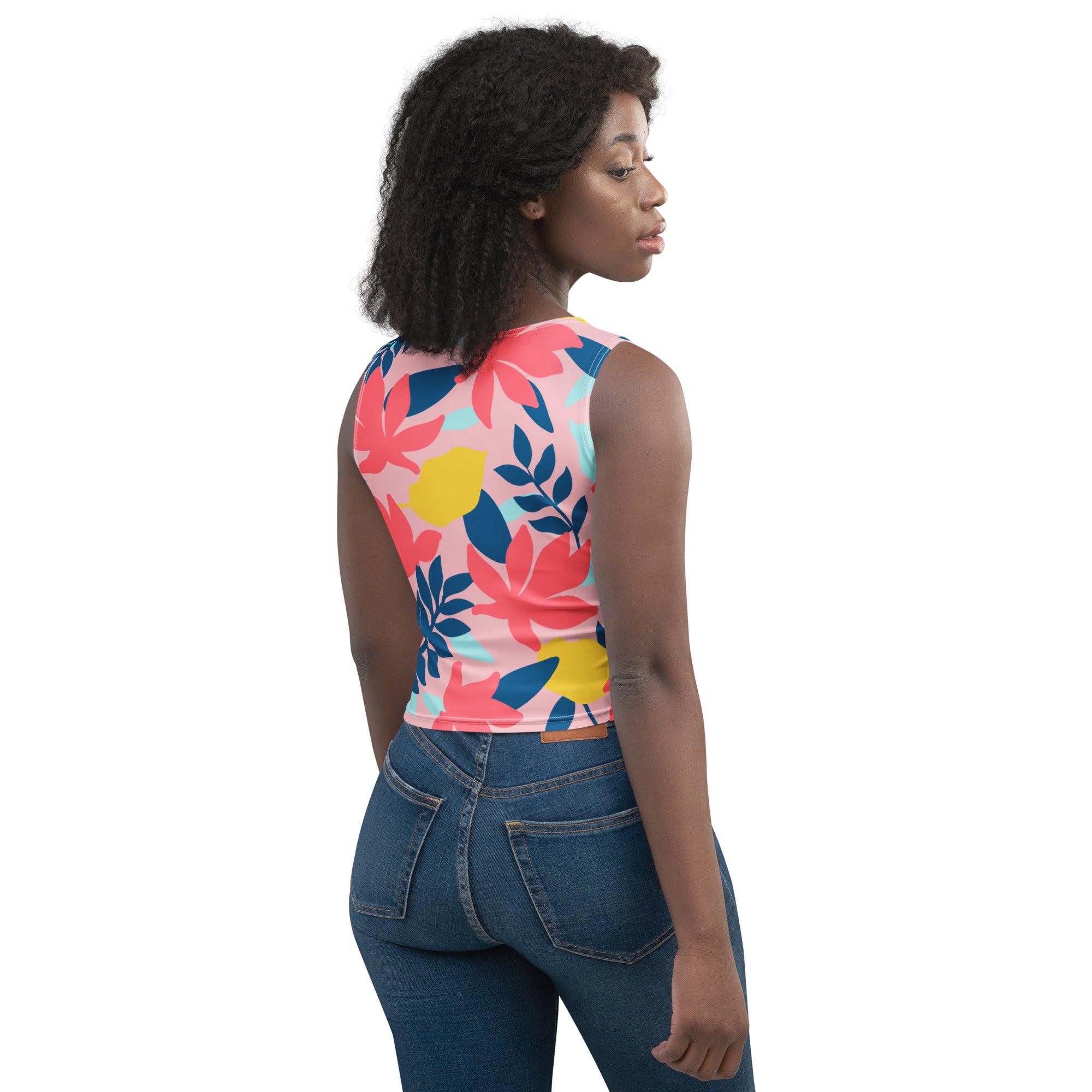 Women's Tropical Floral Buttery Soft Crop Top- Quick-Drying UPF 50+ Stretch Top