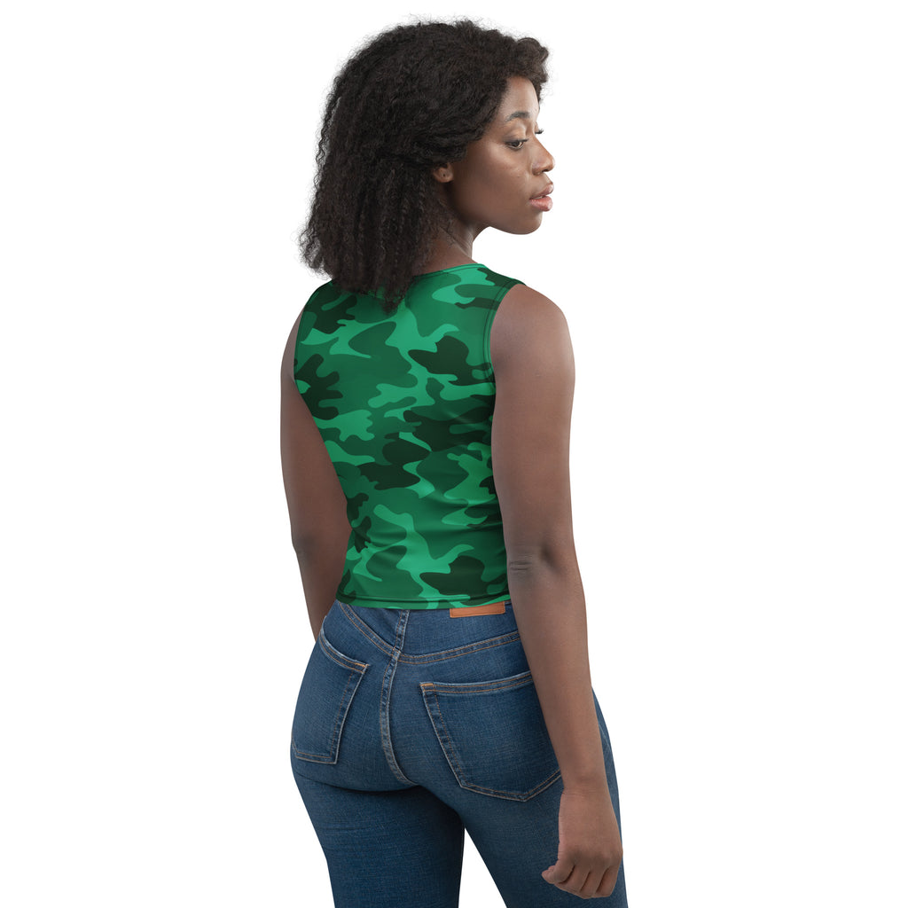 Women's Green Camouflage Buttery Soft Crop Top- Quick-Drying UPF 50+ Stretch Top