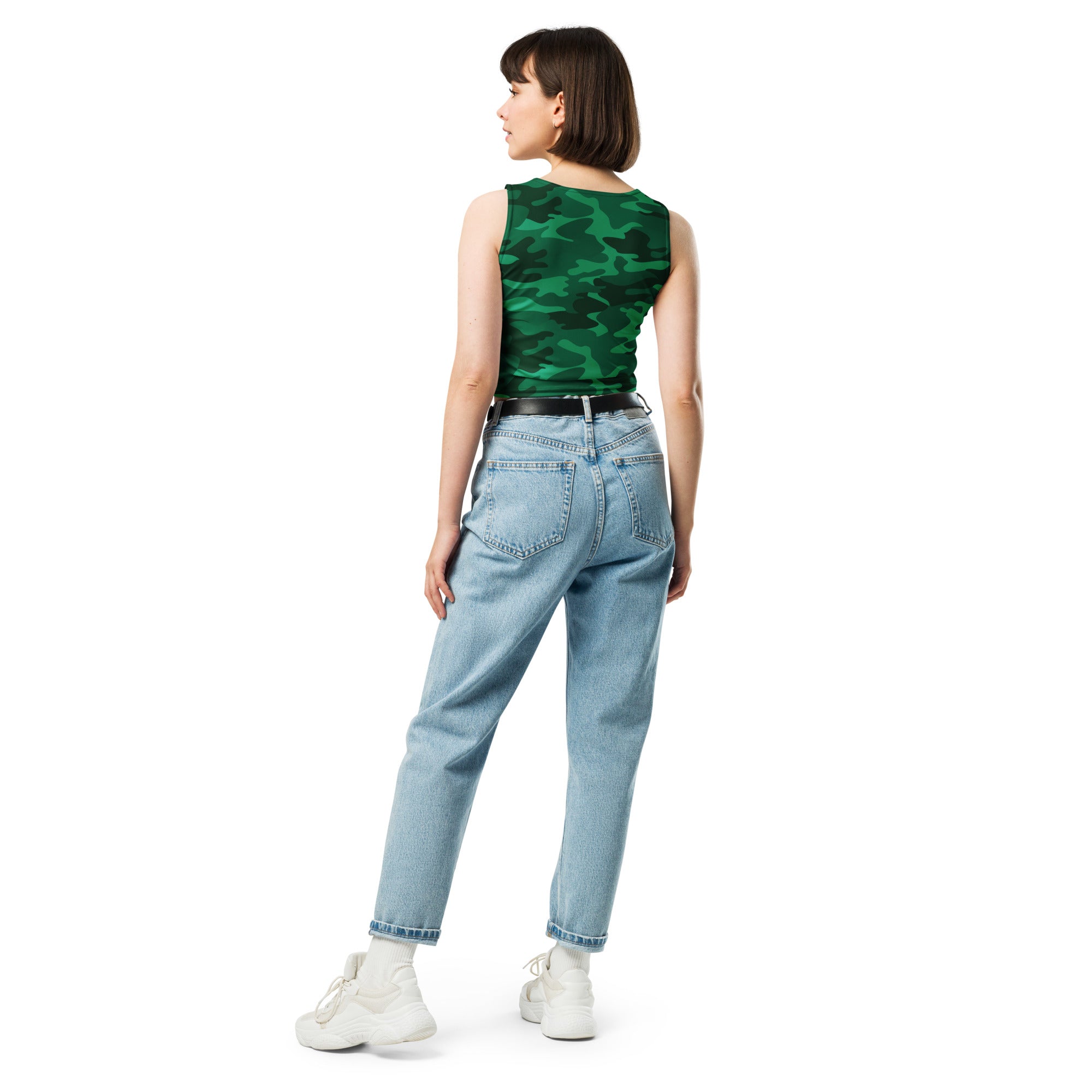 Women's Green Camouflage Buttery Soft Crop Top- Quick-Drying UPF 50+ Stretch Top