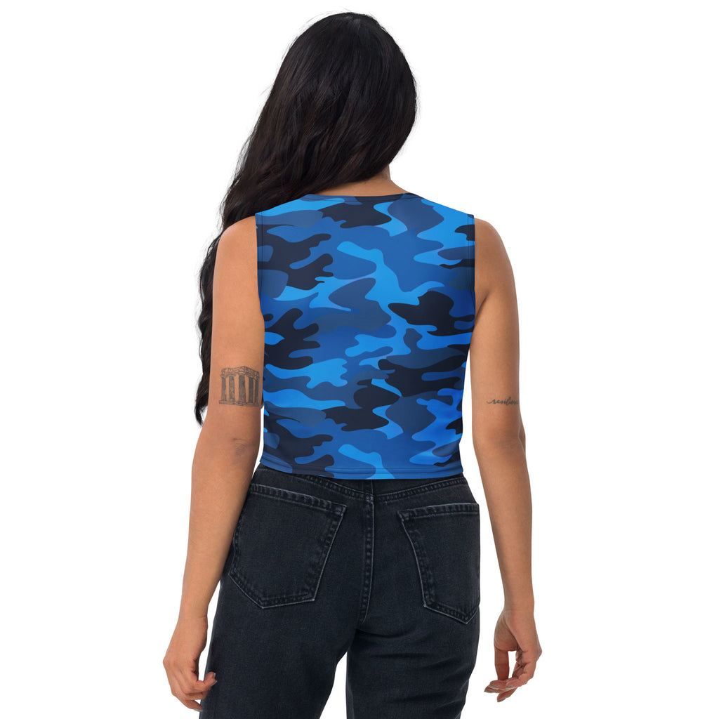 Women's Blue Camouflage Buttery Soft Crop Top- Quick-Drying UPF 50+ Stretch Top