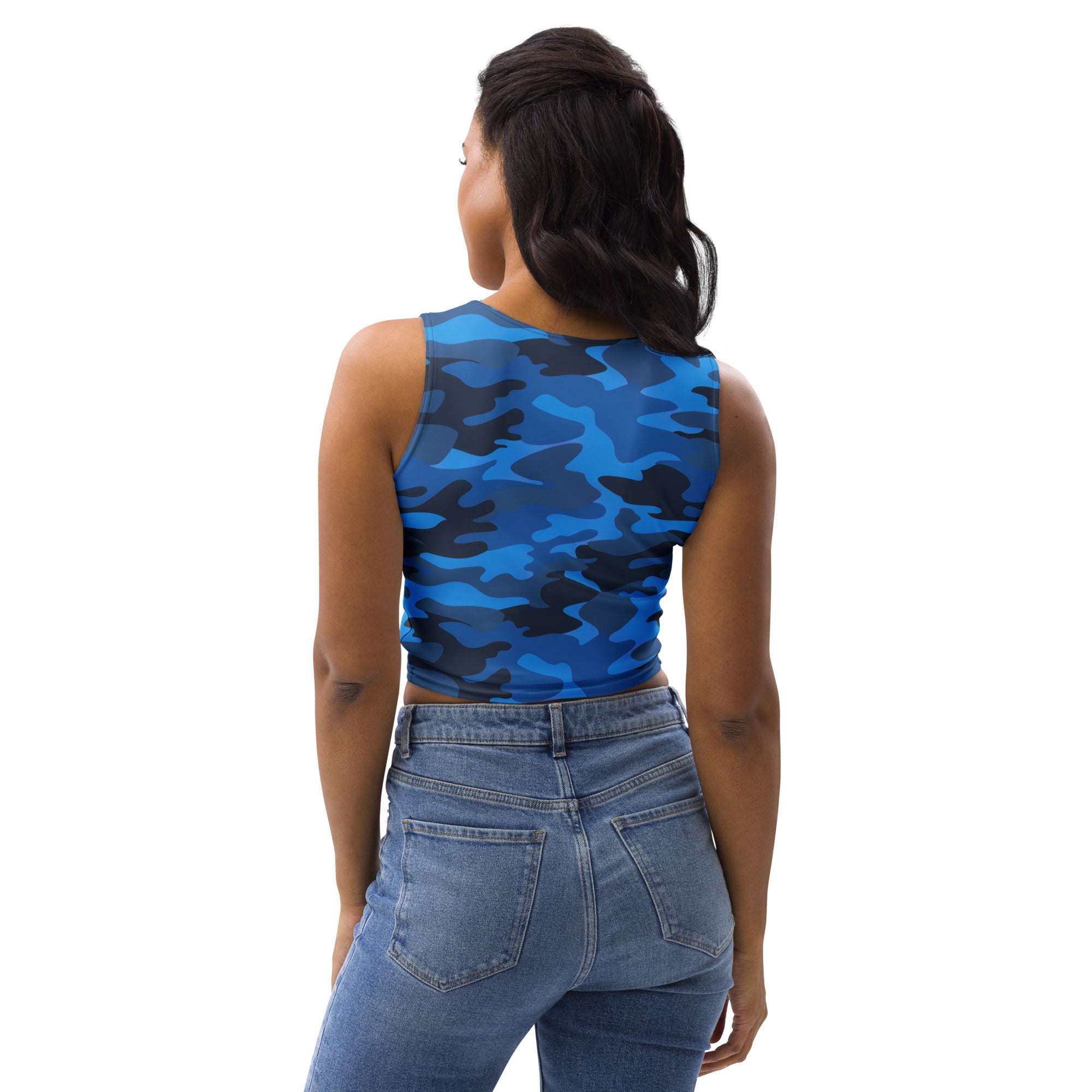 Women's Blue Camouflage Buttery Soft Crop Top- Quick-Drying UPF 50+ Stretch Top