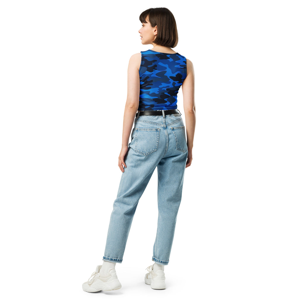Women's Blue Camouflage Buttery Soft Crop Top- Quick-Drying UPF 50+ Stretch Top