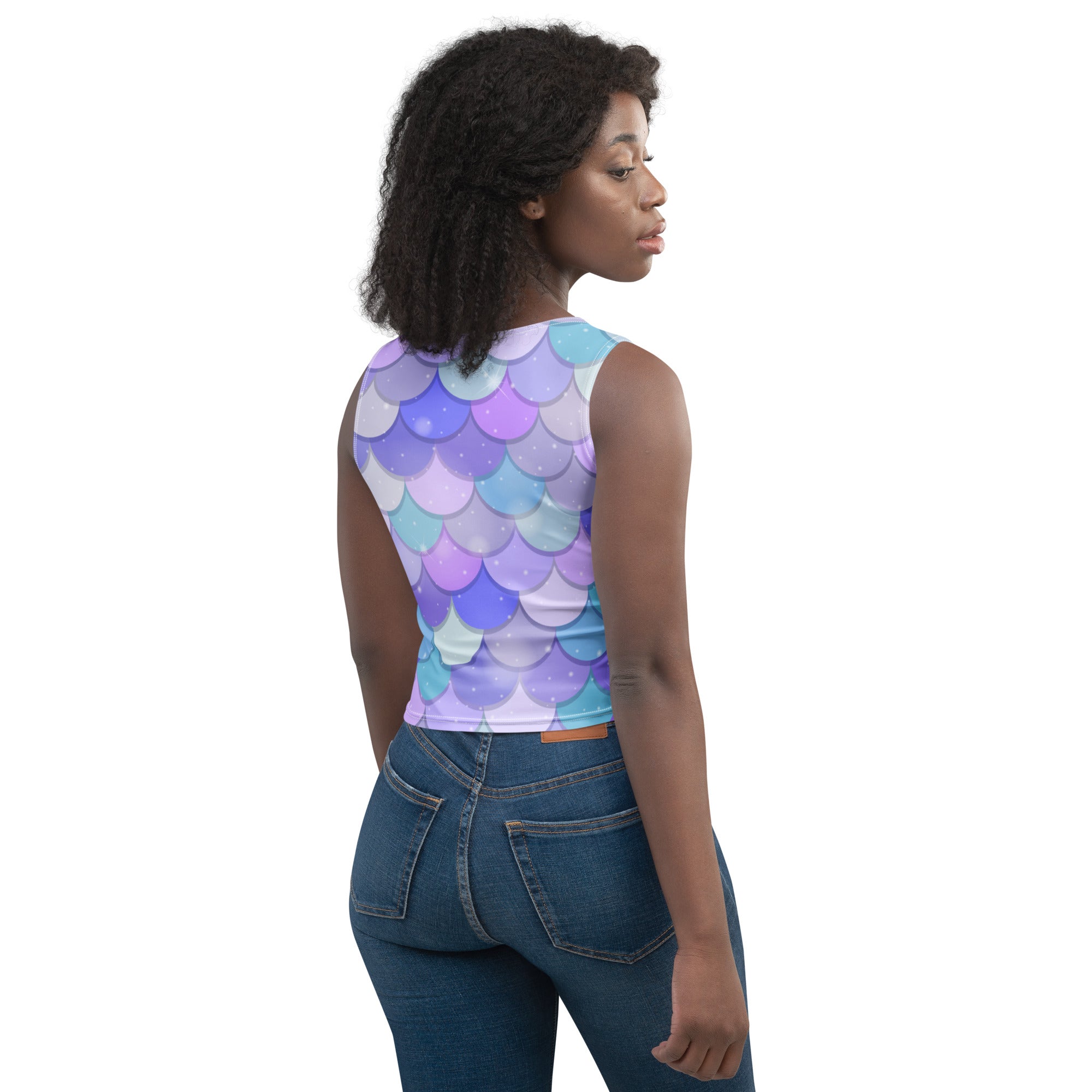 Women's Purple Mermaid Buttery Soft Crop Top- Quick-Drying UPF 50+ Stretch Top